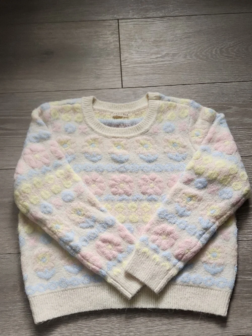 Copper Key Pastel Floral Fair Isle Knit Crewneck Sweater